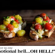 cherry tomato vinaigrette and gorgonzola bruschetta