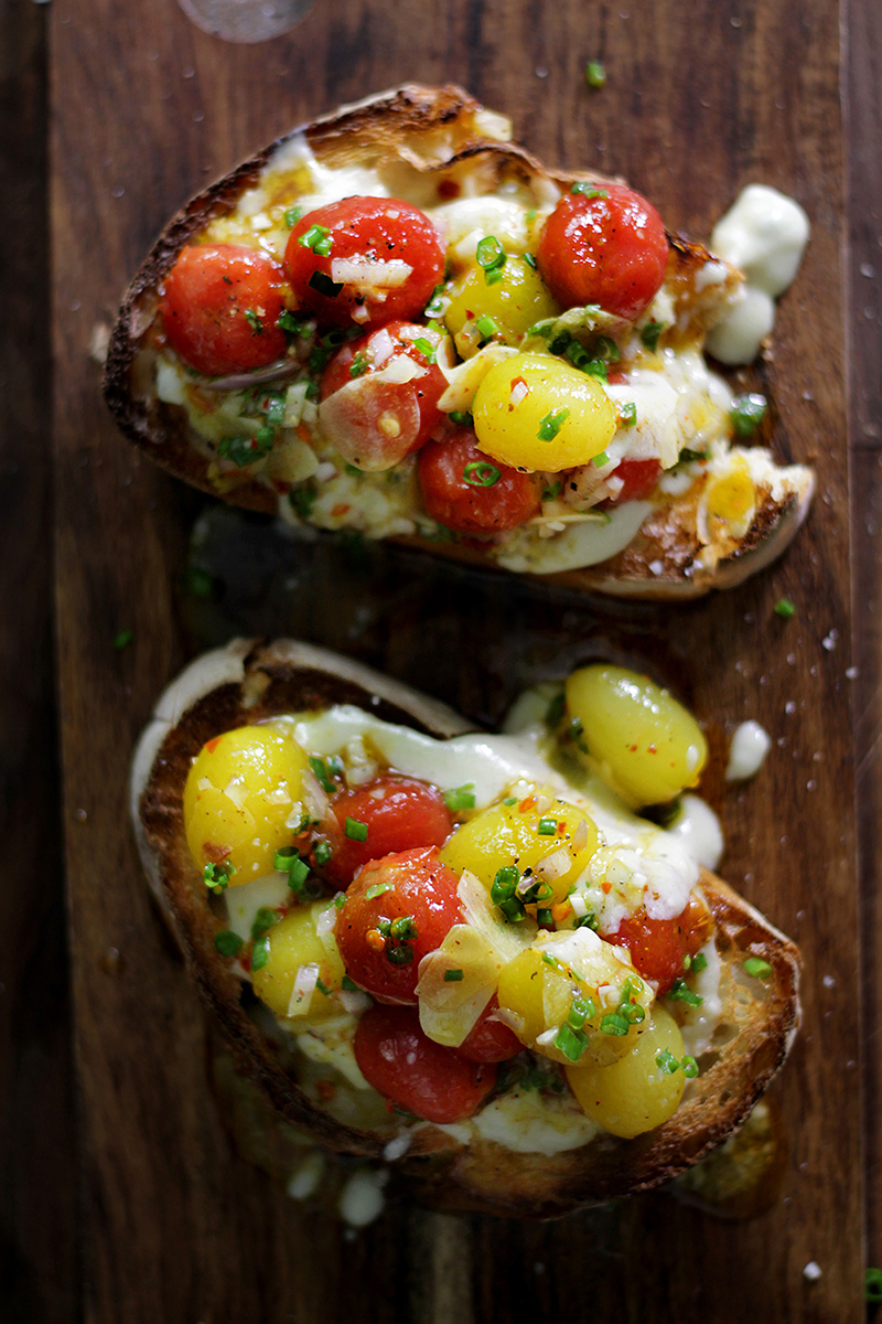 cherry tomato vinaigrette and bruschetta Lady and Pups