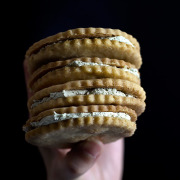 almond shortbread sandwich w jasmine tea icing