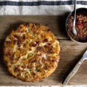 CAULIFLOWER RICE CAKE + POOR MAN'S X.O. SAUCE