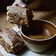 miso stewed short-ribs French-dip sandwich