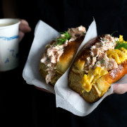 COLD AND WARM SALMON SCRAMBLED EGG ROLLS