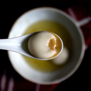PEANUT BUTTER STICKY RICE BALLS IN GREEN TEA