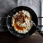 YOGURT OATMEAL W BROWNED BUTTER HONEY + CANDIED PINE NUTS