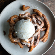 APPLE FUNNEL CAKE W/ APPLE YOGURT SORBET