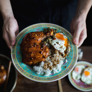 MAMA'S BRAISED CHICKEN LEGS ON RICE W/ FRIED CHILI CAPERS