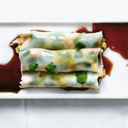 DIM SUM MONTH: Creamy salmon & egg in rice wrapper rolls