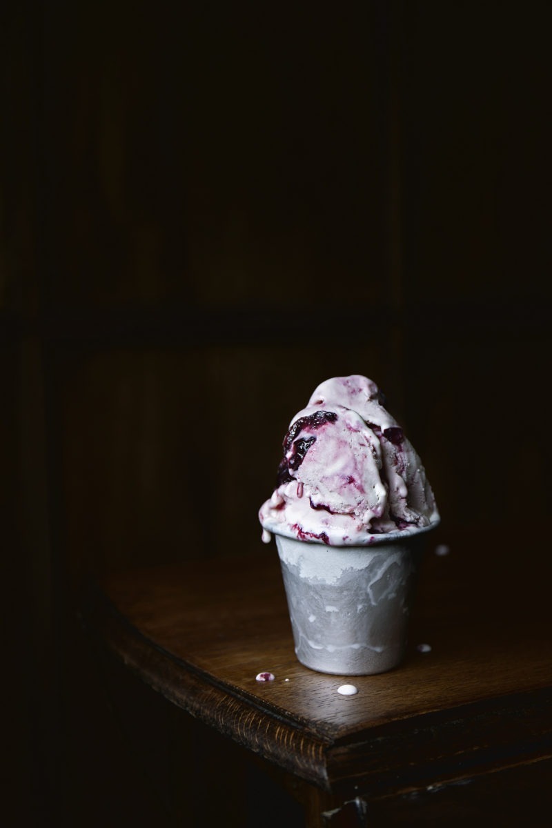 Goat cheese and cherry swirl ice cream Lady and Pups