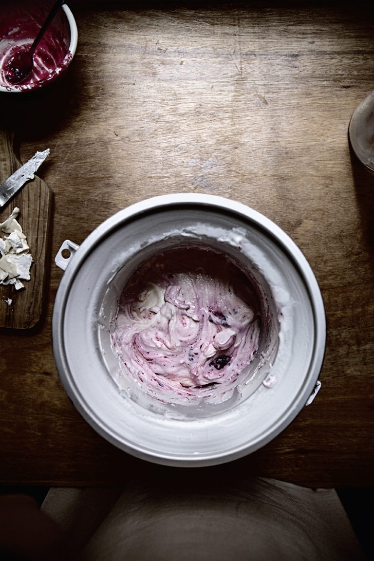 Goat cheese and cherry swirl ice cream Lady and Pups