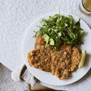 Broken rice crispy crust and chicken cutlets