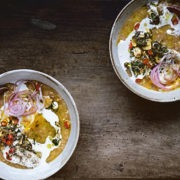 Miso congee w/ crispy scallion oil and cream