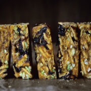 Chewy marshmallow nougat w/ cheese crackers and pistachio