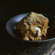 Kahlua buns stuffed w/ mascarpone cream and salted pistacchio powder